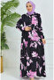 Black Purple Floral Patterned Dress - 4094-05 - 2