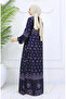 Tuğra Detailed Patterned Dress 0039-04 Smoked - 5