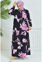 Black Purple Floral Patterned Dress - 4094-05 - 3