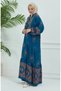 Petrol Colored Balloon Sleeve Patterned Dress 5585-01 - 4