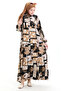 Half-Buttoned Patterned Dress 2067-01 Milky Coffee Black - 2