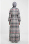 Plaid Patterned Belted Hijab Dress 2218-03 Gray Powder - 4