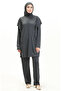 Ruffle Detailed 4-Piece Fully Covered Hijab Swimsuit 2225A-03 Anthracite
