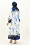 Waist gathered digital printed dress 1115-02 cobalt blue white - 5