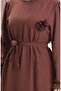 Seersucker Belted Dress 2043-03 Brown - 5