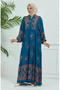 Petrol Colored Balloon Sleeve Patterned Dress 5585-01 - 3