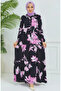 Black Purple Floral Patterned Dress - 4094-05