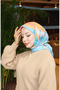 وشاح قطني منقوش 70334-01 أزرق نعناعي سلمون - 2