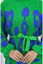 Viscose Fabric Patterned Belted Dress 2033-02 Green Cobalt Blue - 4