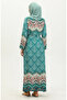 Color Paneled Viscose Dress 0418-04 Petrol - 6
