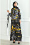 Patterned belted viscose dress 0496-03 anthracite - 5