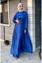 Front tie-up kobe satin evening dress 5513-03 cobalt blue