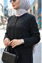 Knitted Fabric Winter Button-Detail Modest Dress 2184-01 Black - 4
