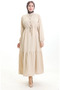 Beli Lace-Up Half Button Dress 0182-10 Beige