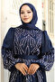 Satin evening dress with stone embellishments 5803-03 navy blue - 4