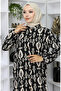 Viscose Fabric Buttoned Dress 2050-04 Black Beige - 4