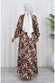 Hakim Yaka Belted Lace-Up Patterned Dress 0190-03 Brown - 6