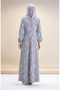 Patterned Dress with Elastic Sleeves 2047-03 Light Gray - 6