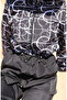 Elastic Waist, Shadow Patterned, Zippered Hijab Swimsuit with Bonnet Gift 9005g-01 Black and White - 4