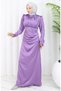 Pile detailed satin evening dress 6374-03 lilac - 2