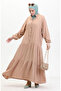 Elastic sleeve buttoned dress 0463-07 milky coffee - 2
