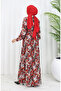 Spring half button floral print dress 0361-02 red - 5