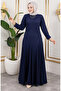 Volan Detailed Wrinkled Dress 7132-02 Navy Blue - 2