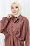 Tie Collar Satin Dress 6204-01 Brown - 4