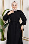 Modest Dress with Tied Cuffs 7121-05 Black - 3