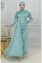 Pile detailed satin evening dress 6154-03 green - 3