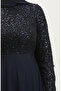 Lace belted evening dress 5353a-11 navy blue - 4