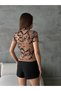 High Collar Patterned Short Sleeve Blouse Mink Batik - Mink - 2