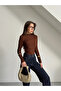 High Collar Draped Long Sleeve Blouse - Brown - 2