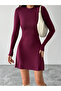 High Neck Mini Dress - Burgundy - 2