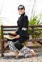 Rope Tied 4-Piece Black Patterned Full Covered Hijab Swimsuit 1958 - 2