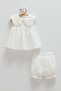 Smile Collar Detail Muslin Top and Bottom Set Ecru