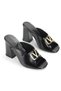 Soraya Flexible Soft Non-Slip Sole (8 cm) Black Patent Leather V Buckle Women's Thick Heeled Slippers - 4