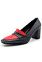 Della Black Red Vegan Square Toe Thick Heeled Classic Shoes - 4