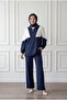 Cansev Half Zipper Decorated Trousers Suit-By73025 Navy Blue