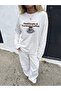 100% Cotton Oversize Fit Turkish Coffee Printed - Crew Neck Long Sleeve T-Shirt - 3