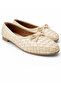 Women's Beige Faux Leather Textured Knitted Patterned Bowknot Ballerinas - 2
