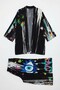 Women's Black Patterned Trousers and Long Kimono Woven Top and Bottom Stylish Set L26-Bcvl-24976 - 2