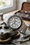 Modern Design Men's Wristwatch |   45mm Steel Case, Silver Metal Band, Silver Dial - 2