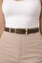 Metal Detailed Oval Gold Buckled Brown Women's Belt – 1. Class Faux Leather , Classic and Stylish Design