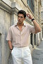 Saga High Quality Modal Men's Short Sleeve Beige Shirt Premium Textured - 5