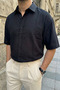 Saga High Quality Modal Men's Short Sleeve Black Shirt Premium Textured - 5