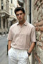 Saga High Quality Modal Men's Short Sleeve Beige Shirt Premium Textured - 6