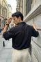 Saga High Quality Modal Men's Short Sleeve Black Shirt Premium Textured - 3