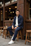 Aniva Navy Blue Men's Striped Wide Fit Double Suit Jacket and Trousers - 6