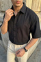 Saga High Quality Modal Men's Short Sleeve Black Shirt Premium Textured